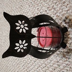 12" owl metal candle holder